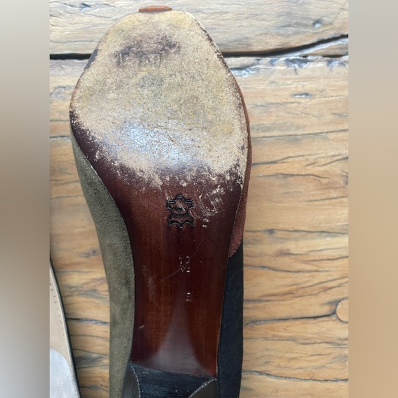 Vintage Bruno Magli Suede Black & Brown Heels with Peep-Toe Made In Italy - Picture 9 of 16